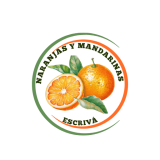 Logo de Naranjas y Mandarinas Escrivá con ilustración de naranjas frescas y rodajas sobre fondo circular en tonos verdes y naranjas.